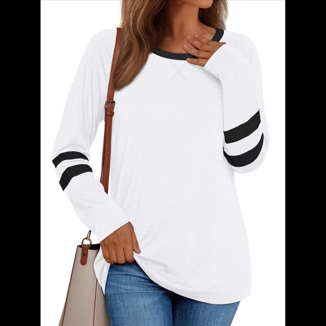 Camisetas de Larga para Mujer, Camisetas Casuales con Cuello Redondo y Bloques de Color, Ropa de Moda de Otoño, Conjuntos Modernos XXL