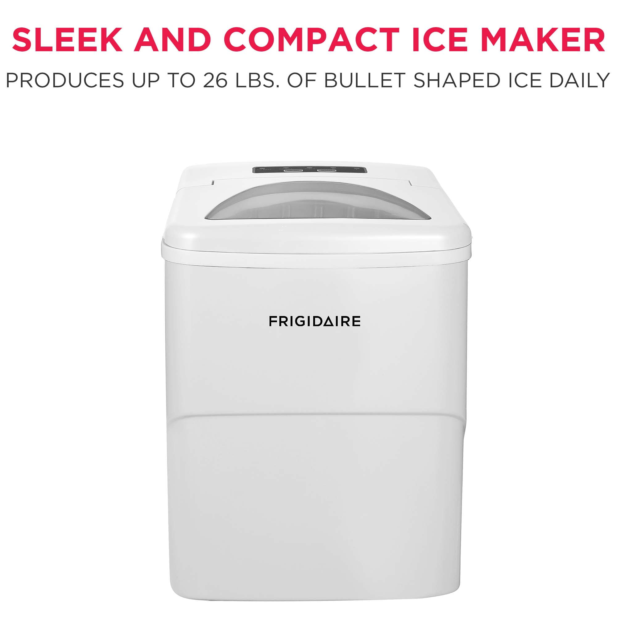Frigidaire 26 lbs. Bullet Ice Maker, Portable Countertop Ice Machine with Digital Controls, White