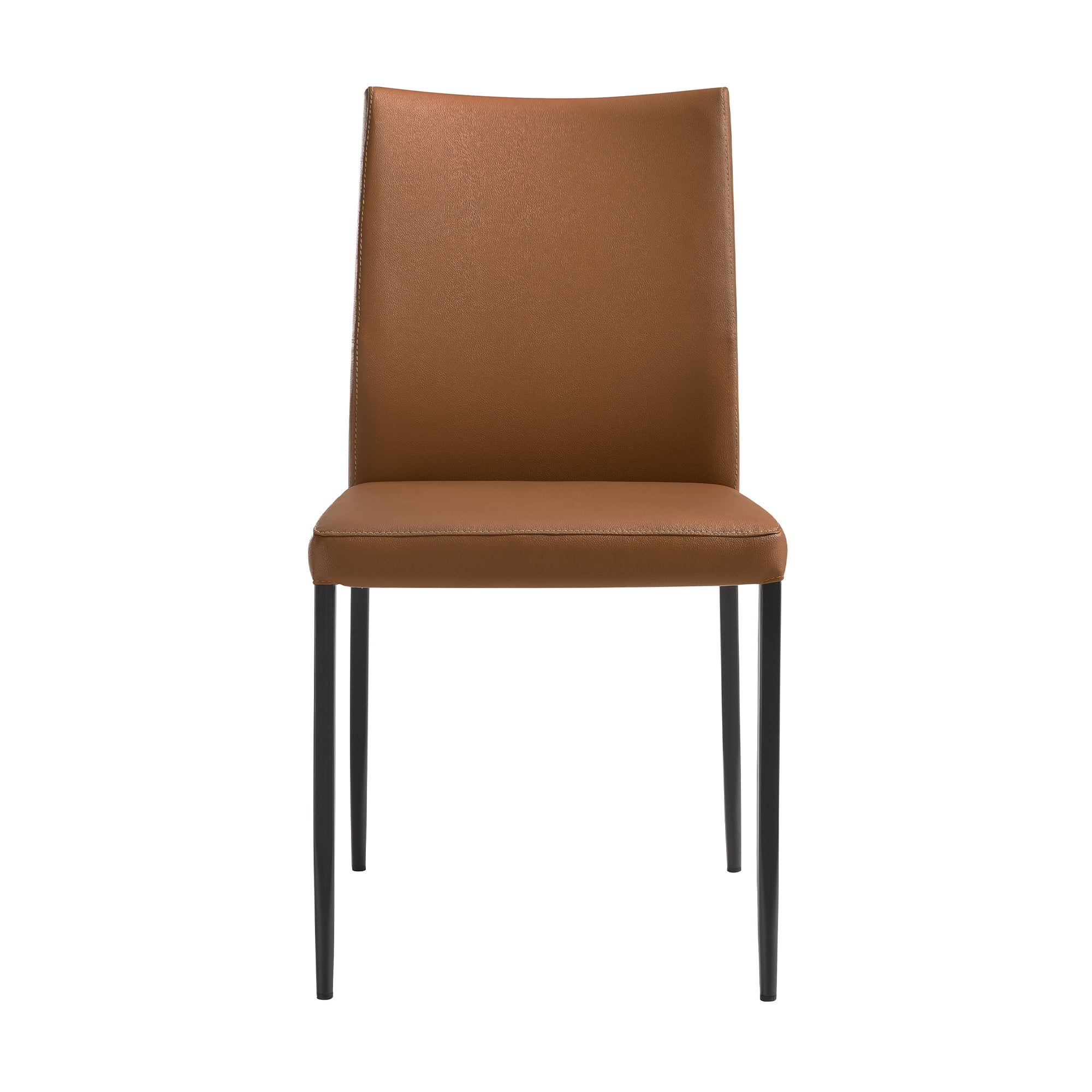 Kash Upholstered Dining Chair in Brown Faux Leather with Black Metal Legs - Set of 6