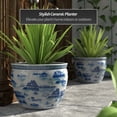 thumbnail image 2 of Red Lantern Large 18" Blue & White Landscape Porcelain Fishbowl Planter, 2 of 6
