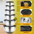 thumbnail image 4 of TINANA 26PCS Stainless Steel Mixing Bowls with Lids Set, Nesting Mixing Bowl Set with Non-Slip Bottom Graters Tools Gadgets, 7/4/3.5/2.5/2/1.5QT Metal Salad Bowls for Serving Prepping Baking, Black, 4 of 6