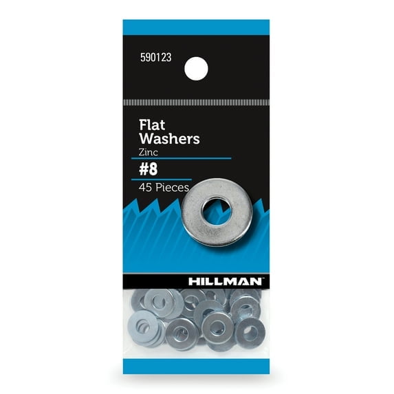Hillman Flat Washers, USS Washers, #8, Zinc Plated, Steel, 45 Pack - 2 pack