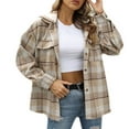 thumbnail image 1 of CEHVOM Mode Femmes Décontracté Boutons Carreaux Imprimé Manches Longues Veste à Capuche Manteau Liquidation, 1 of 6