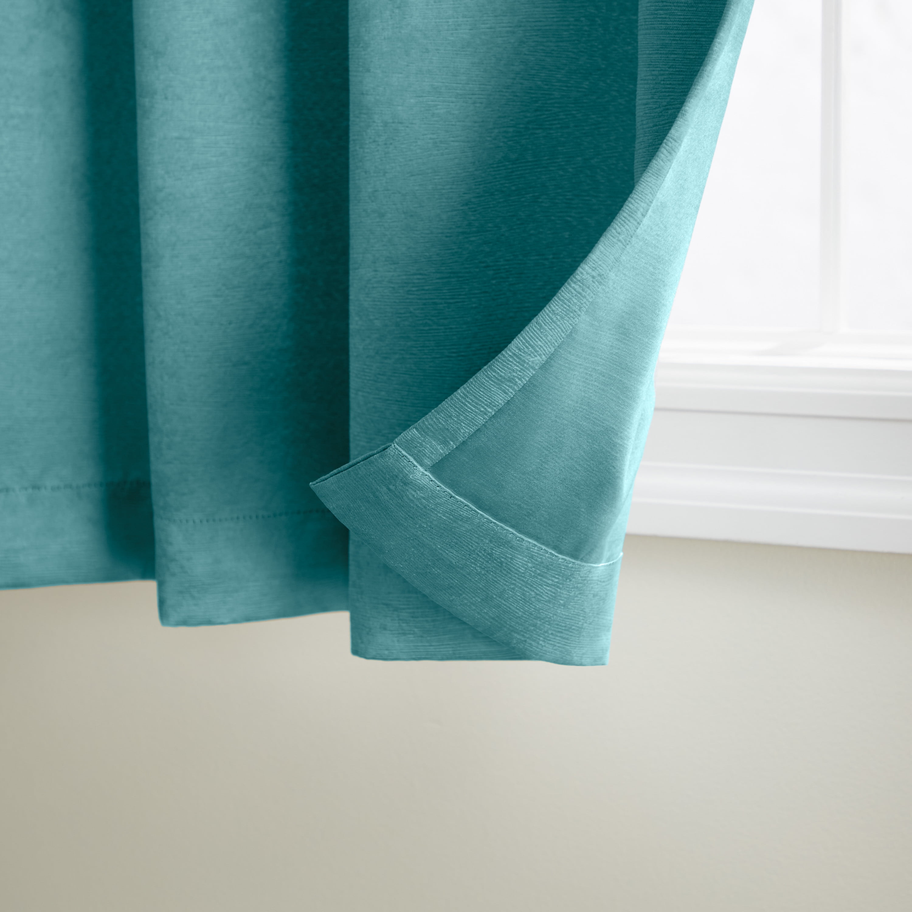 TOWN & COUNTRY EVERYDAY Lustre Solid Heavyweight Textured Sateen Indoor Curtains, Room Darkening Opacity, Grommet Top, Energy Efficient, 2-Pack Set, 52"x84", Teal
