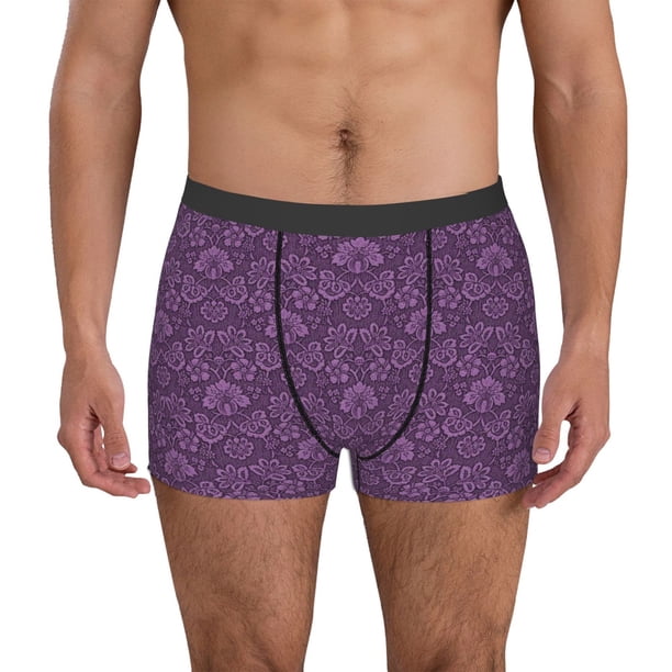 Balery Retro Florals Purple Calzoncillos bóxer para hombre, ropa interior de algodón suave y transpirable con cinturilla de nailon-XX-Large