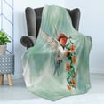 thumbnail image 4 of Hummingbird Soft Flannel Fleece Throw Blanket, Bird Is Flying Flowered Branch Floral Nature Illustration, Cozy Plush for Indoor and Outdoor Use, 60" x 80", Orange Green, by Ambesonne, 4 of 5