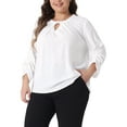 thumbnail image 2 of DARING DIVA Women's Plus Size Pleated Crew Neck Keyhole Tops 1X White, 2 of 6