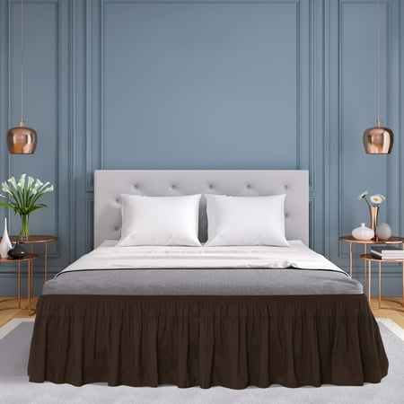 REGALWOVEN 16 inch Drop Polyester Brushed Bed Skirt Elastic Dust Ruffles Queen Dark Brown