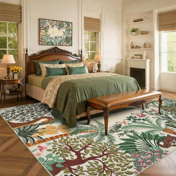 HOMERRY Large Night Jungle Print Non-Shedding Area Rug 9' x 12' for Living Room Washable Indoor Carpet, Blue