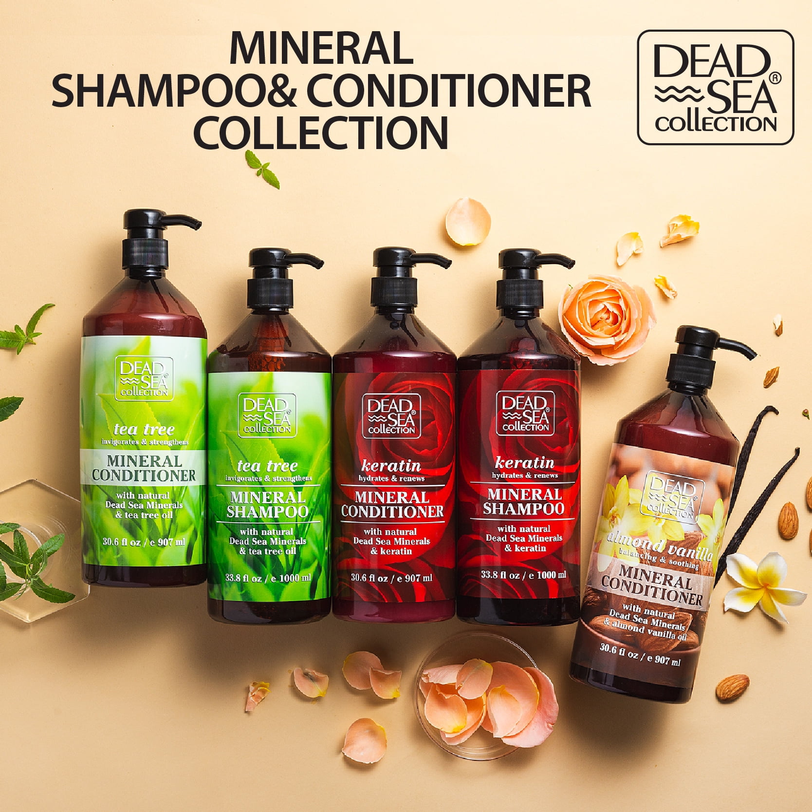 Dead Sea Collection Shampoo & Conditioner Set with Keratin, Pack of 2, 33.8 & 30.6 oz