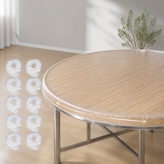 MODANU 10Pcs Plastic Tablecloth Disposable, 70inch Elastic Edged Plastic Tablecloth Protector, Waterproof Wipeable Round Table Cover for Indoor Outdoor Patio Parties Use