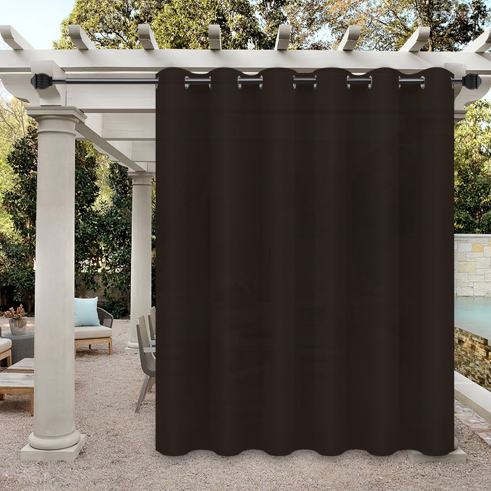 Easy-Going Outdoor Curtains for Patio Waterproof Cabana Grommet Curtain Panel, Chocolate, 100 x 84 inch, One Panel