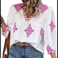 thumbnail image 3 of Blusas Casuales de con Cuello en V y Estampado Floral para Mujer, Blusas Bohemias de Verano con Mangas 3/4. Rosa XL, 3 of 9