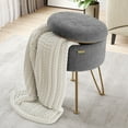 thumbnail image 2 of LammaLoe Small Round Ottoman with Storage, Boucle Ottoman Foot Stool with Lid, Upholstered Vanity Stool for Living Room & Bedroom, Grey, 2 of 8