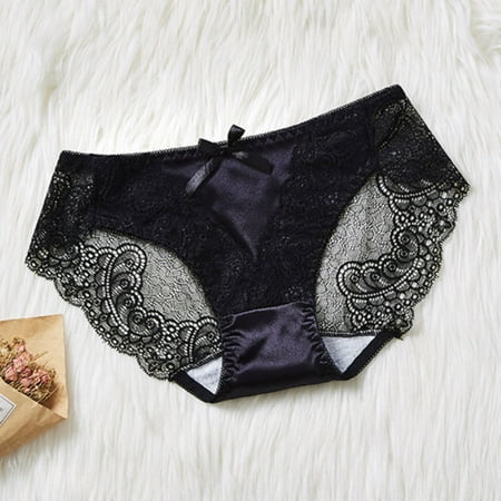 Pavied Seamless Underwear Womens Underwear Lace Underwear Retro Satin Hollowed Out Transparent Mesh Seamless Waist Pack Hip Triangle Pants High Waisted Underwear Lace Underwear Black L