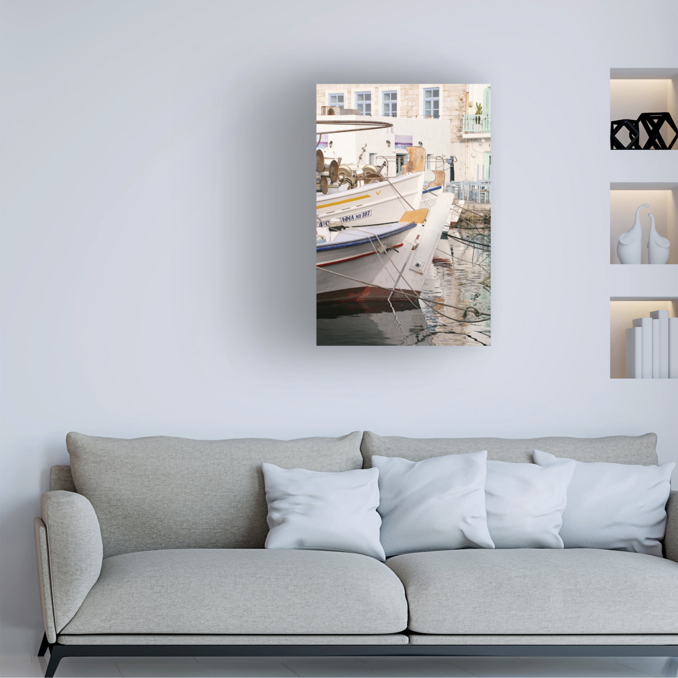 Canvas Wall Art - Carina Okula 'Morning by The Fishing Port' Wall Art for Living Room, Bedroom, or Office Décor by Trademark Fine Art - 22 x 32 Inches