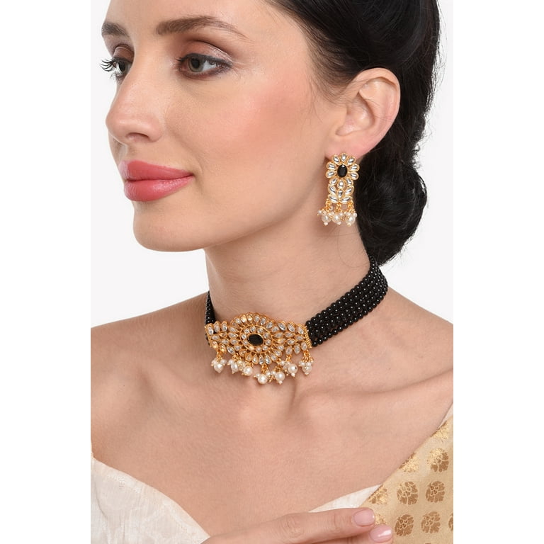 Aheli Faux Pearl & Crystal Multi-Layer Necklace & Earrings Set | Indian Traditional Wedding Jewelry For Women