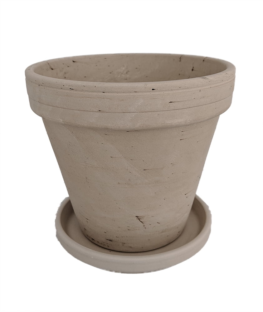 3 6" Granite Clay Pots with Saucers Great for Plants and Crafts