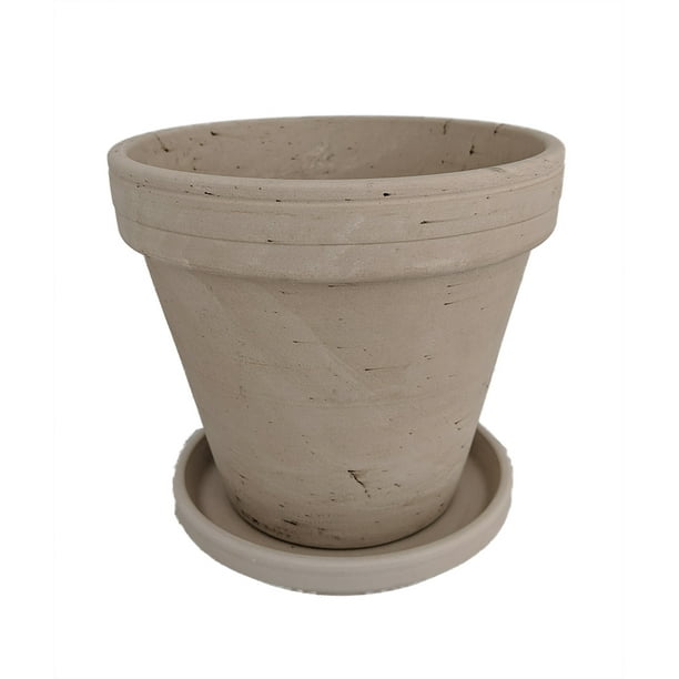 3 6" Granite Clay Pots with Saucers Great for Plants and Crafts