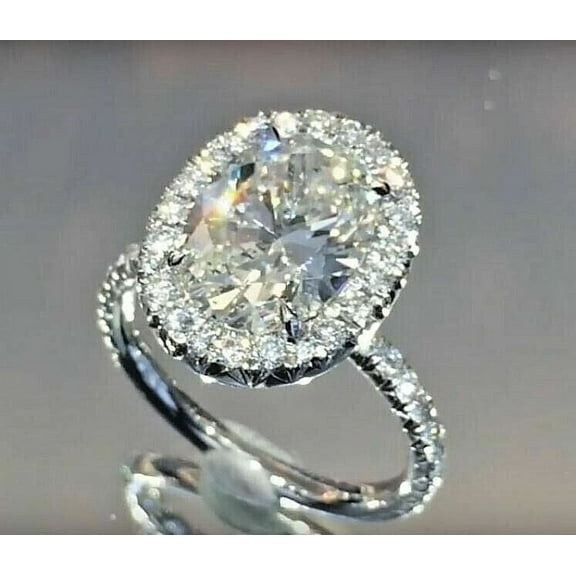 4Ct Oval Cut Simulated Diamond Women's Halo Wedding Ring 14K White Gold Plated Sterling Silver