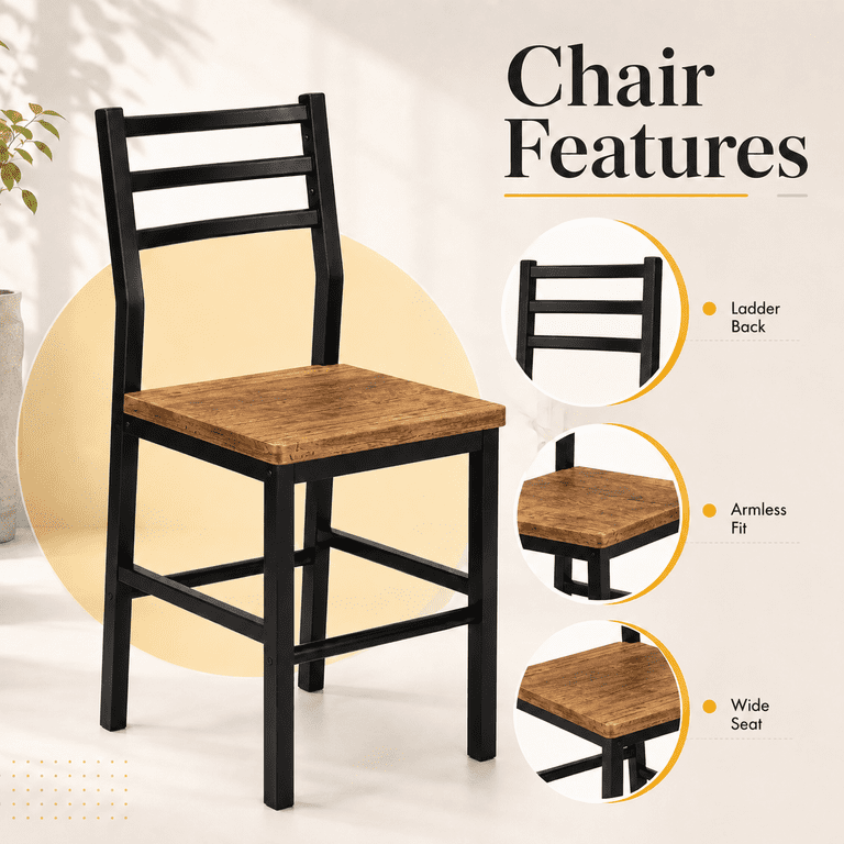 Lacoo 3 Piece Dining Table Set for 2, Small Kitchen Table and 2 Chairs, Space Saving Dining Room Table Set for Apartment, Breakfast Nook, Brown