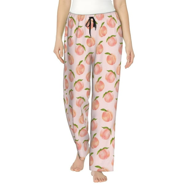 Fotbe Peach With Leaves Pantalones de Pijama para Mujer, Pantalones de Dormir, Pantalones Pj con Cordón y Bolsillos-Small