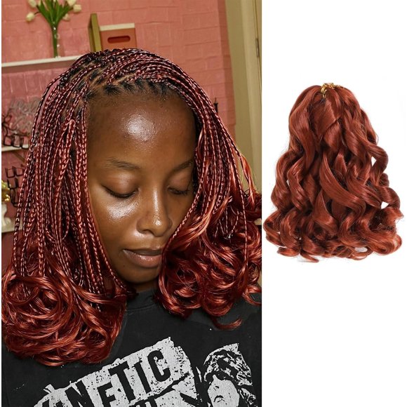 shiyou-10 Inch Ginger French Curl Braiding Hair Short French Curly Braid Hair 8 Packs French Curl Braids Crochet Box Braids Copper Red Spanish Curly Braiding Hair Extensions (10Inch, #350)