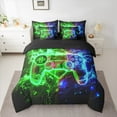 thumbnail image 3 of Manfei Modern Catoon Gamepad 7-Piece Twin Bedding Sets for Teen, Video Gaming Lover Bedding Comforter Set, Neon Stripes Abstract Reversible Sheet Sets, Luxury Bedroom Decor, 3 of 8