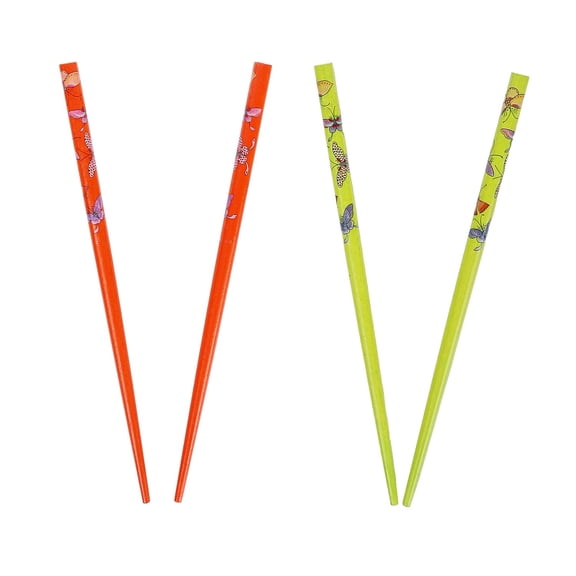 Motique Accessories Set of 4 Hair Sticks 4in Painted with a Butterfly Design, Wood-Green and Orange