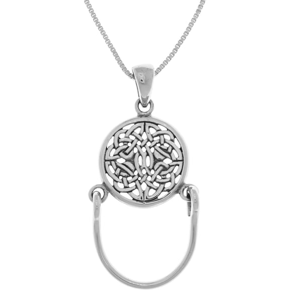 Jewelry Trends Sterling Silver Round Celtic Knotwork Charm Holder Pendant on 18 Inch Box Chain Necklace