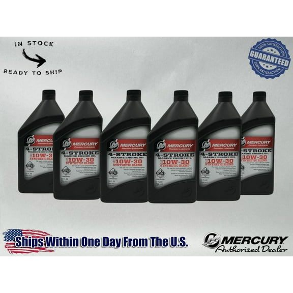Mercury OEM Semi Synthetic 10W30 Marine Oil Quarts 92-8M0142141 6 Pack