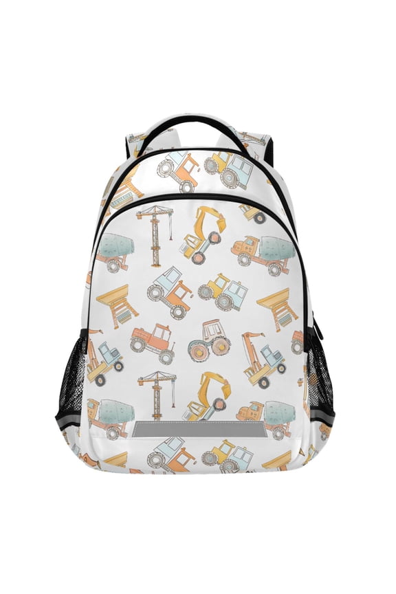 Construction Crane and Backhoe Pattern Backpack Elementary School Bags Student Bookbag Travel Rucksack
