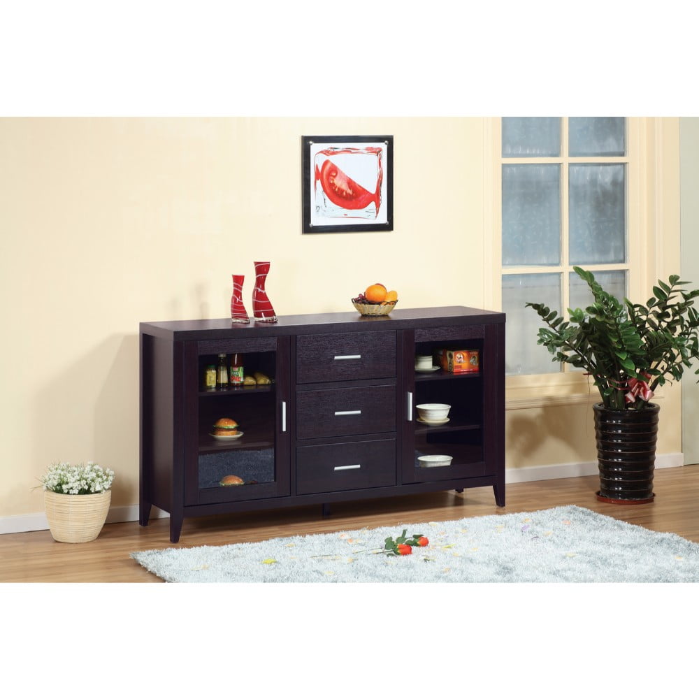 Buffet Table/ TV Stand With 3 Drawers And 6 Shelves, Dark Brown