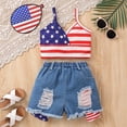 thumbnail image 7 of UngA Toddler Girl 4th Of July Outfit Kids Sleeveless American Flag Strap Crop Top Ripped Denim Shorts 2Pcs Set (Red,3-4 Years), 7 of 7