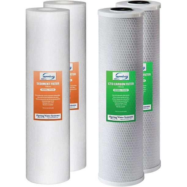 iSpring F4WGB22B 4.5” x 20” Juego de Reemplazo de Filtros de Agua para Toda la Casa de 2 Etapas con Cartuchos de Sedimentos y Bloque de Carbón, Compatible con WGB22B, Blanco