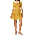thumbnail image 2 of INSPIRE CHIC Women's Button Down Contrast Peter Pan Collar Lace up Dress M Yellow, 2 of 5