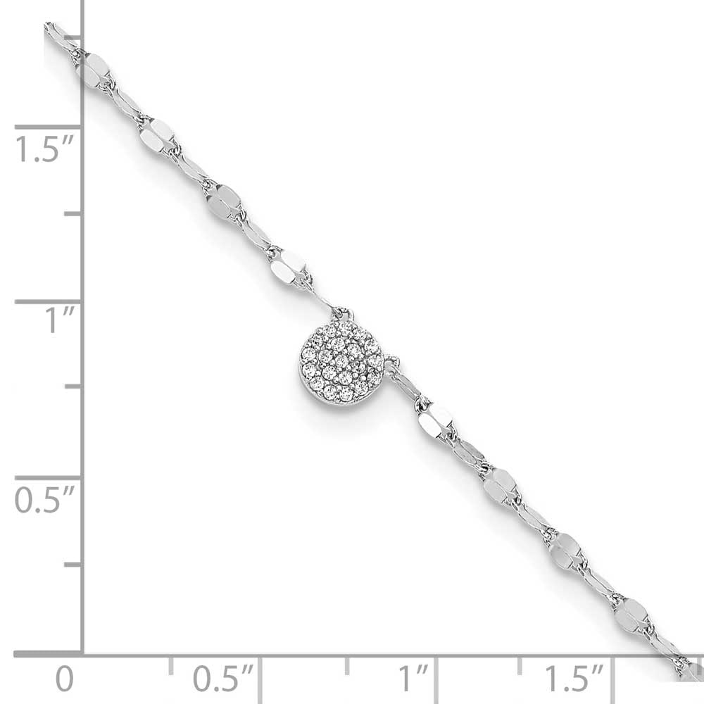 Finest Gold Sterling Silver Rhodium-Plated Polished CZ Anklet