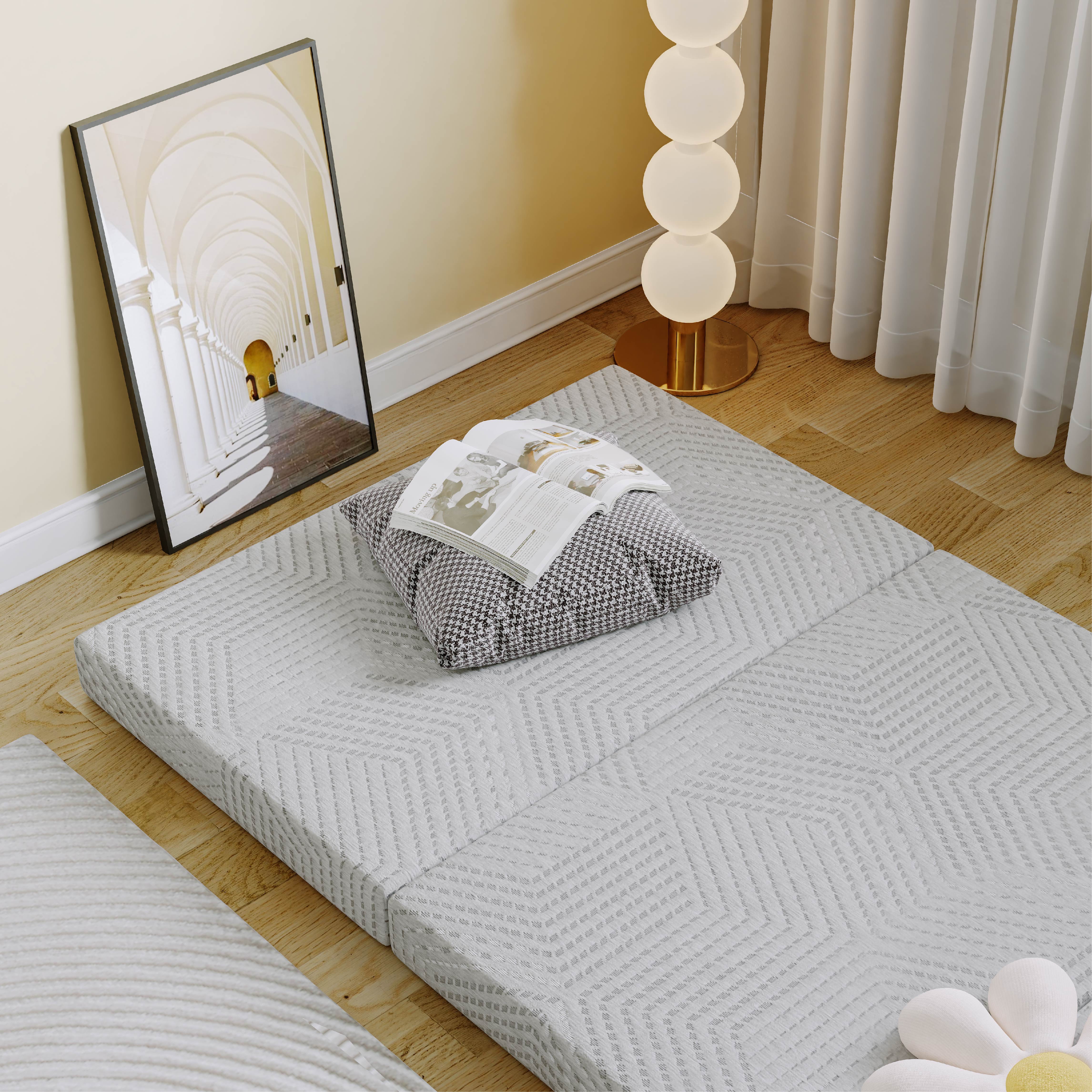 EGOHOME 4 inch Tri Folding Memory Foam Mattress Topper, Single Size Portable Foldable Floor Bed with Washable Cover