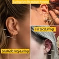 thumbnail image 2 of Dainty 6 Pairs Surgical Steel Earrings Sets for Multiple Piercing, Lightweight 14K Gold Plated Small Huggie Hoop Earrings, Flat Back Tiny Ball CZ Stud Earrings for Cartilage, Helix, Lobe, 2 of 7