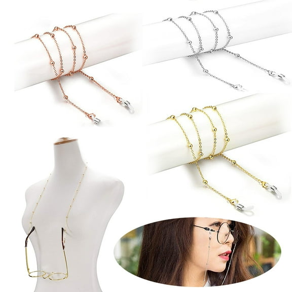 LNGOOR 3 Pcs Glasses Chain, 18K Gold Plated Sunglass Chain String Strap Eyeglass Retainer Eyewear Holder (Silver, Gold, Rose gold)