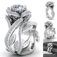thumbnail image 5 of Ruanlalo Women Romantic Gift Wedding Party Flower Leaf Shiny Zircon Knuckle Finger Ring White 6, 5 of 6