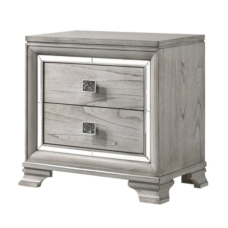 2 Nightstand In Gray With Mirrored Accents - Solid Wood Bedroom Wonderment Modern 2 Drawers And Brilliancy