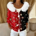 thumbnail image 2 of Women's Fashion Casual Sweater Zipper Cardigan, Christmas Snowflake Print Plush Hooded Jacket for Holiday Parties and Cozy Winter Wear,Black,L, 2 of 6