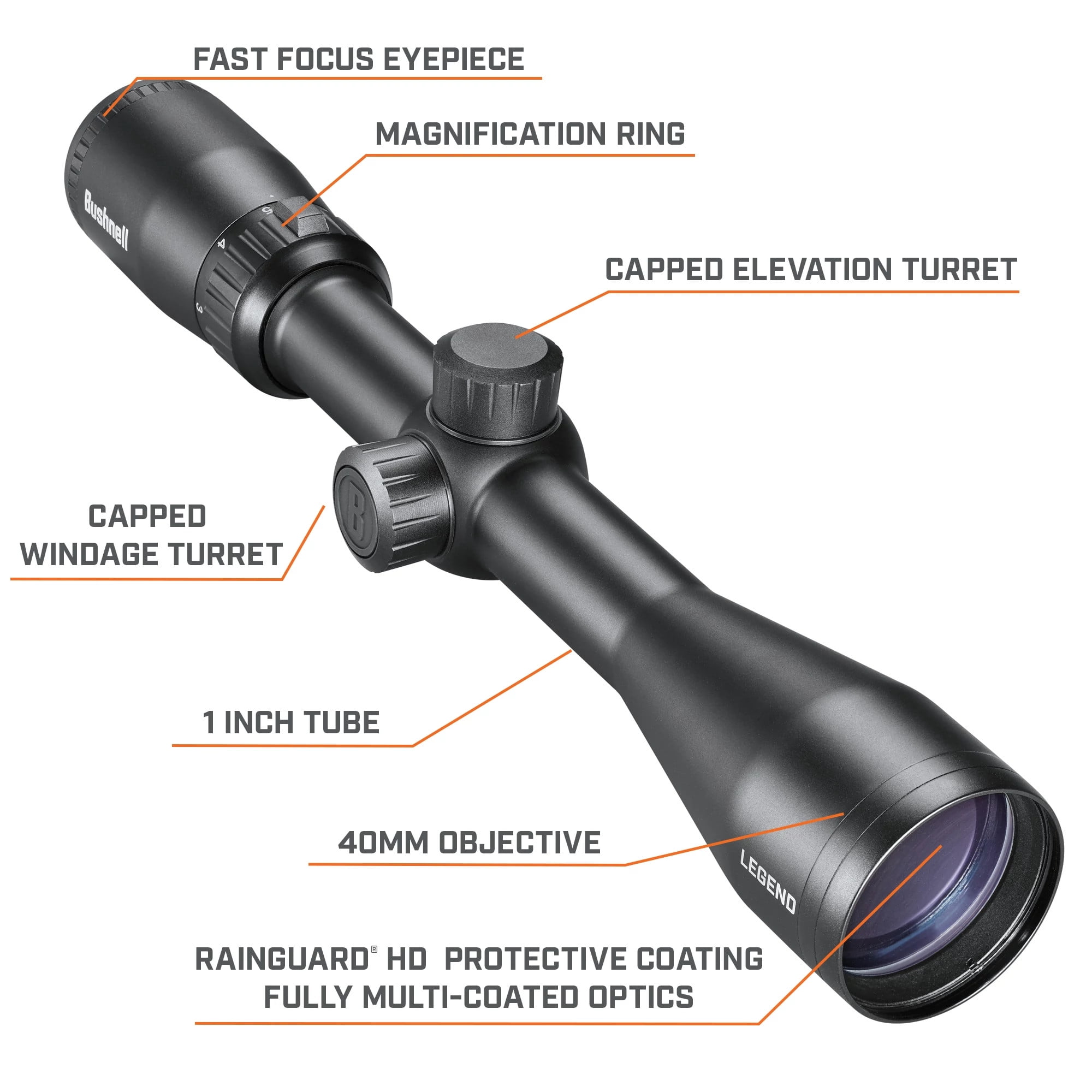 Bushnell Legend 3-9x40mm Riflescope, Rainguard HD Coating, DOA Quick Ballistic Reticle, Black, BL3940BS11