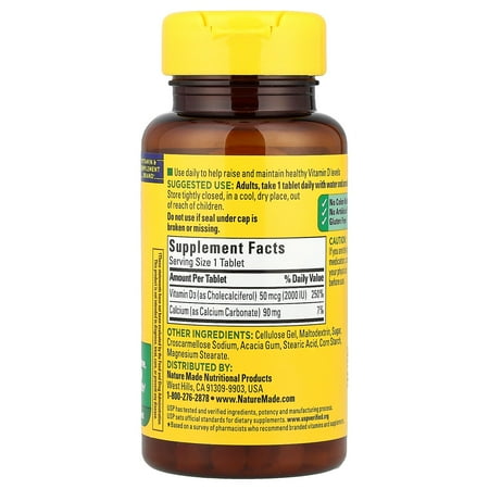 Nature Made Vitamin D3 2000 IU (50 mcg) Tablets, 100 Count