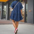 thumbnail image 4 of AURA Plus Size Washed Denim Tutu Dress Short Sleeve Collared Midi Summer Sweet Style, 4 of 6