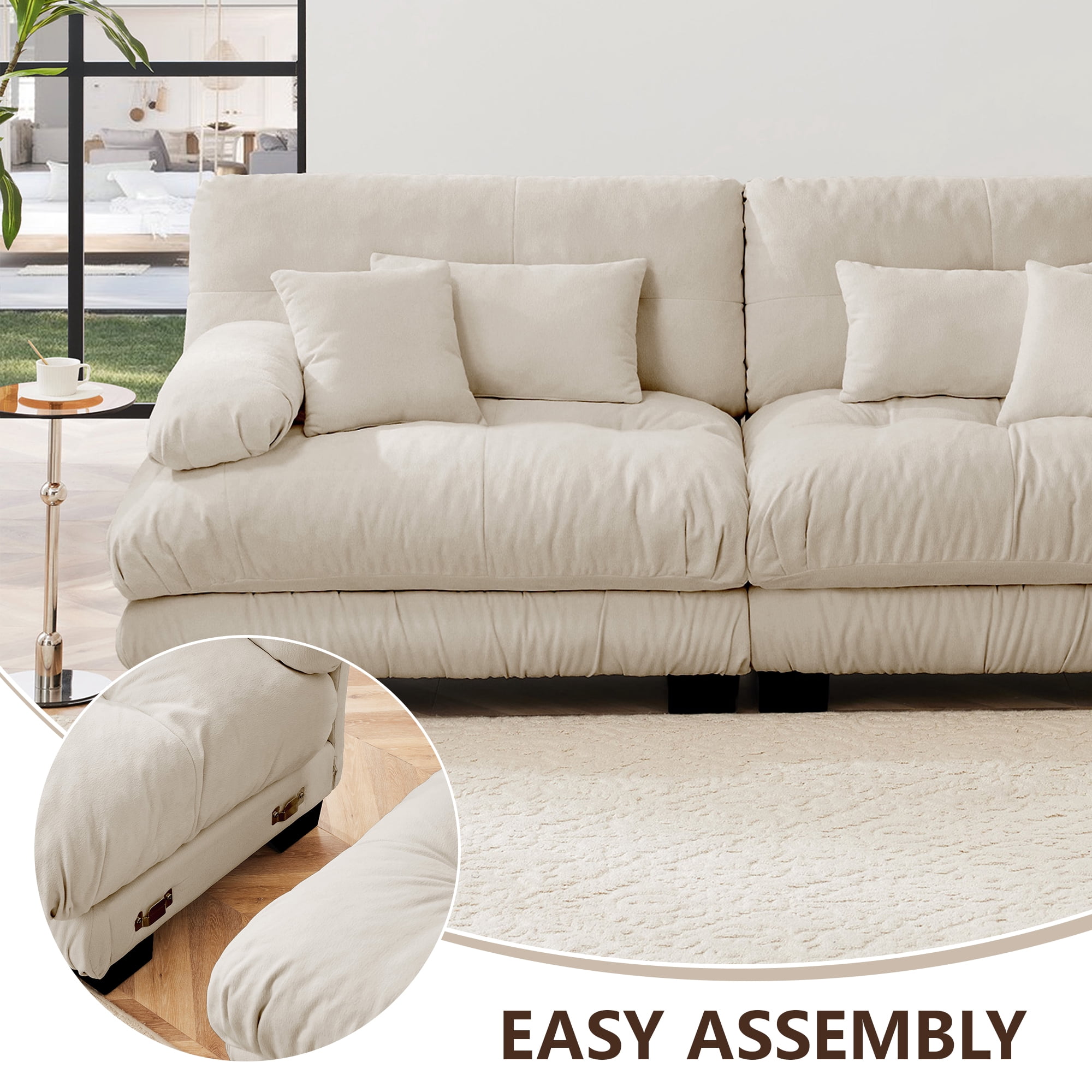 MAYEERTY 133.8in 3-Seater Chenille Sectional Sofa Modular Deep Seat Sofa Couch for Living Room, Apartment, Studio, Office, Light Coffee