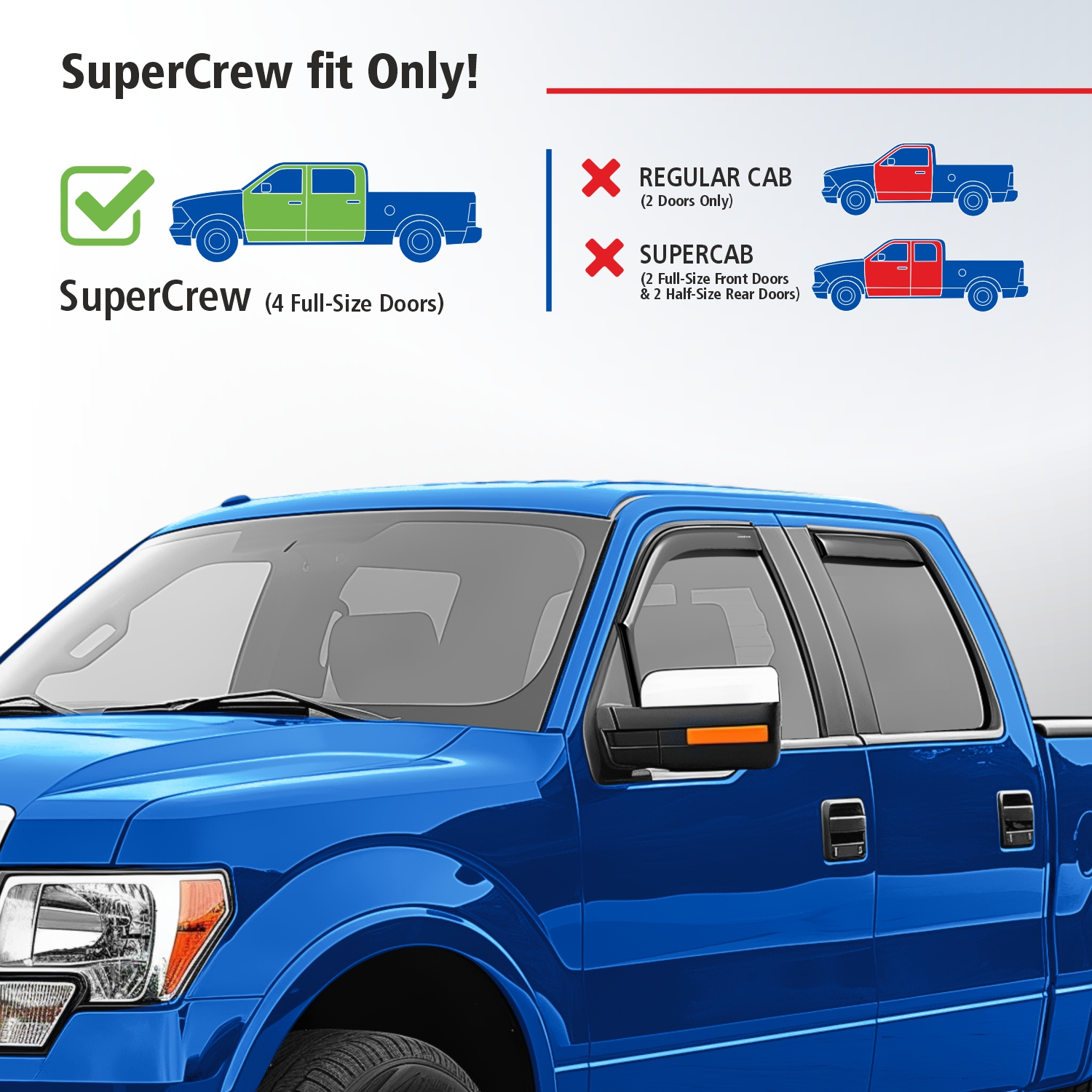 Goodyear Shatterproof in-Channel Window Deflectors for Trucks Ford F-150 2009-2014 SuperCrew, Rain Guards, Window Visors for Cars, Vent Deflector, Truck Accessories, 4 pcs- GY003405LP