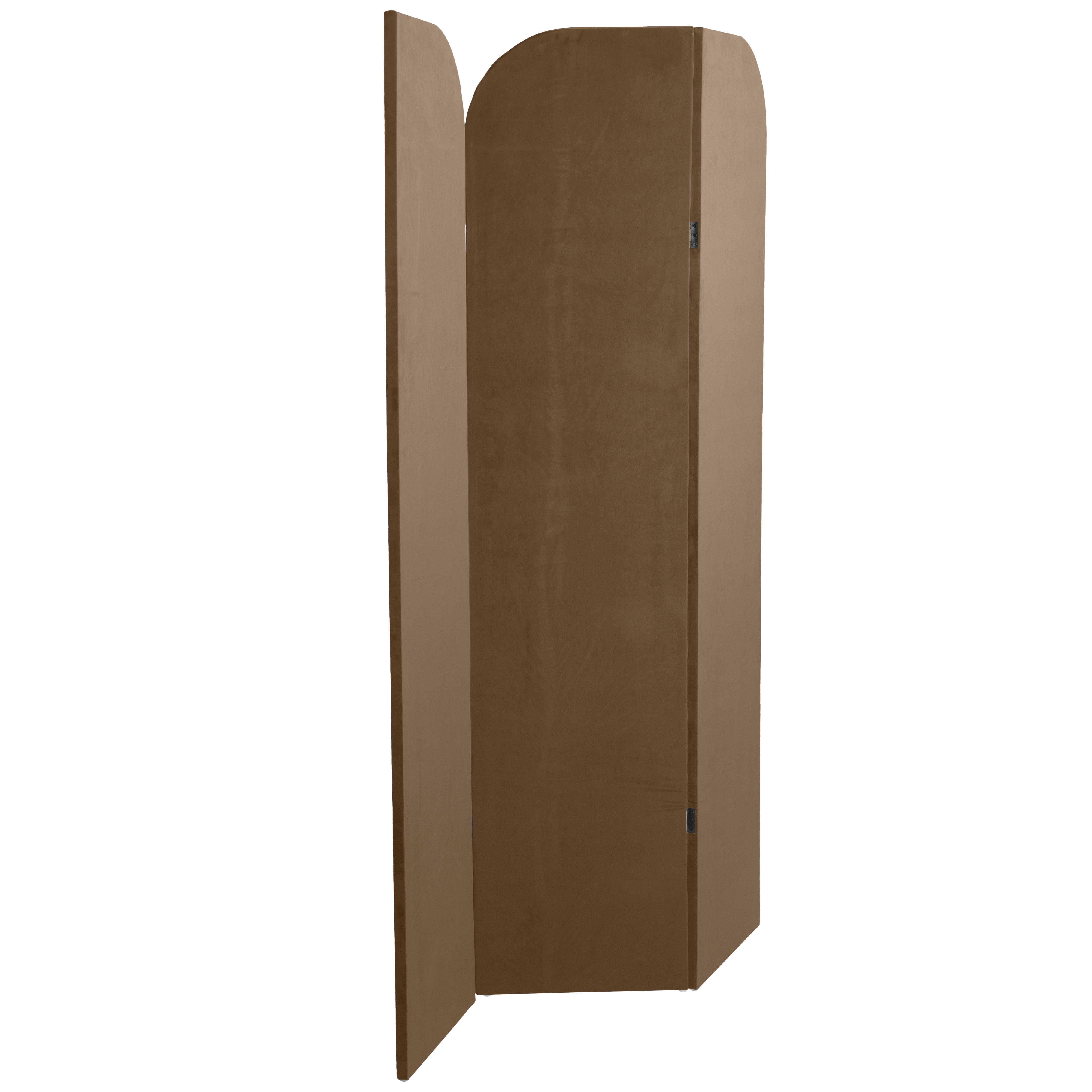 6 ft. Modern Arch Velvet Room Divider Brown 3 Panel