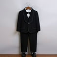thumbnail image 5 of Boys Suits 6 Piece Formal Suit Set Slim Fit Formal Dress Clothes Outfit for Kids Coat + Pants + Shirt + Waistcoat + Bow Tie + Brooch Black 1-2 Years, 5 of 7